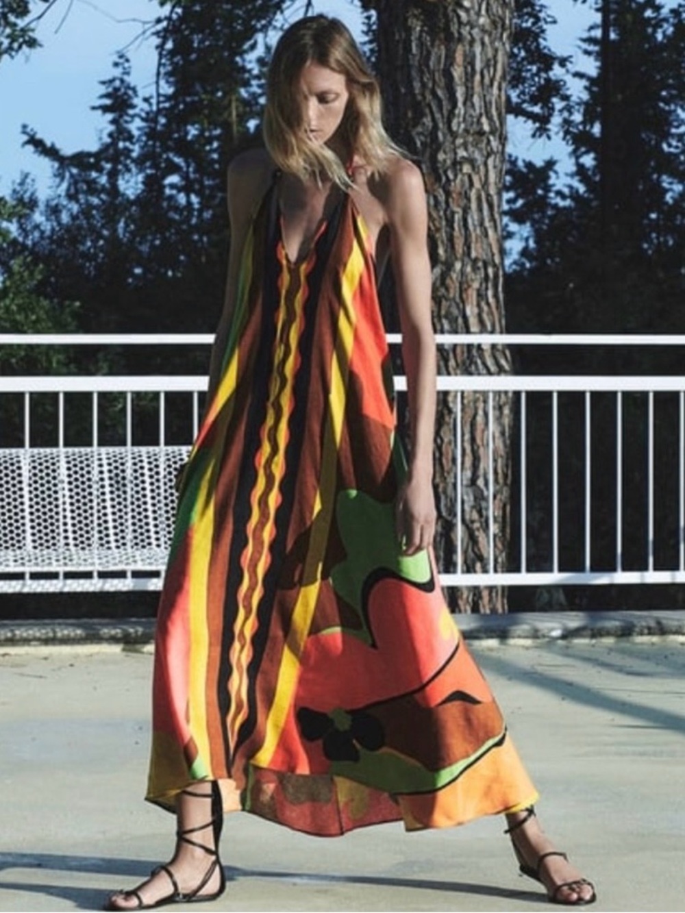 ZARA Bright Multicolor Halter Maxi Dress - sz small
